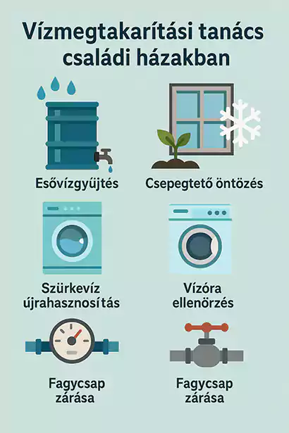 Infografika: 6 egyszerű módszer családi házakban az esővízgyűjtéstől a csepegtető öntözésig a vízpazarlás csökkentésére