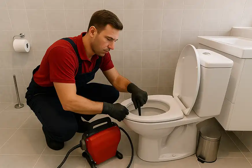 Duguláselhárító szakember WC tisztítást végez géppel Budapesten – Elischer Imre