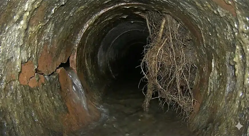 Rejtett csőtörés és gyökérbenövés feltárása kamerás vizsgálattal.
