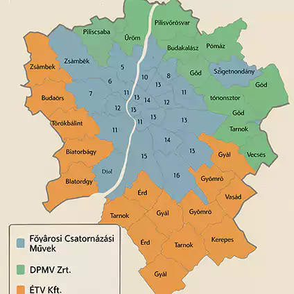 Budapest kerületei és agglomerációs települései csatornaszolgáltató szerint